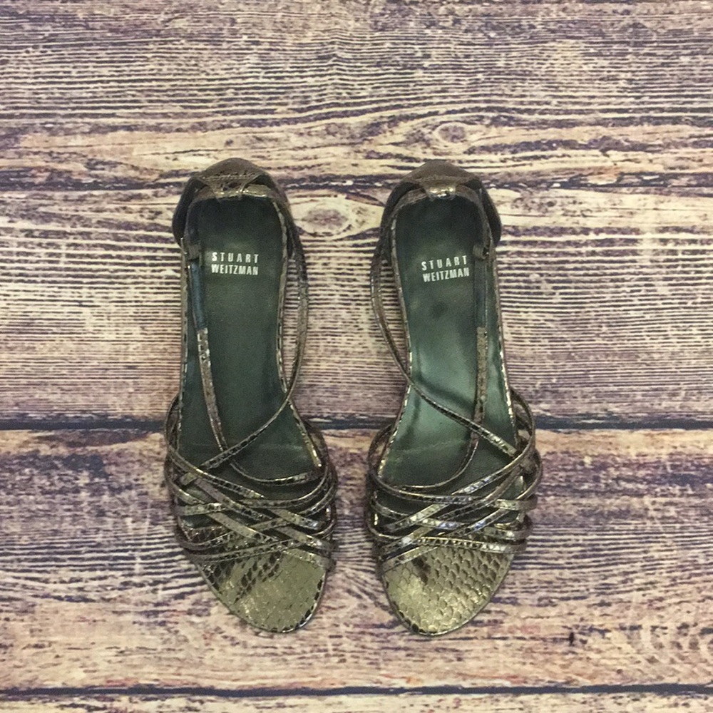 EUC Sz 8 Stuart Weitzman Silver Strappy Wedge